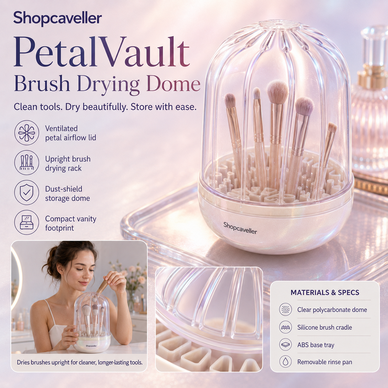 Shopcaveller™ PetalVault Brush Drying Dome