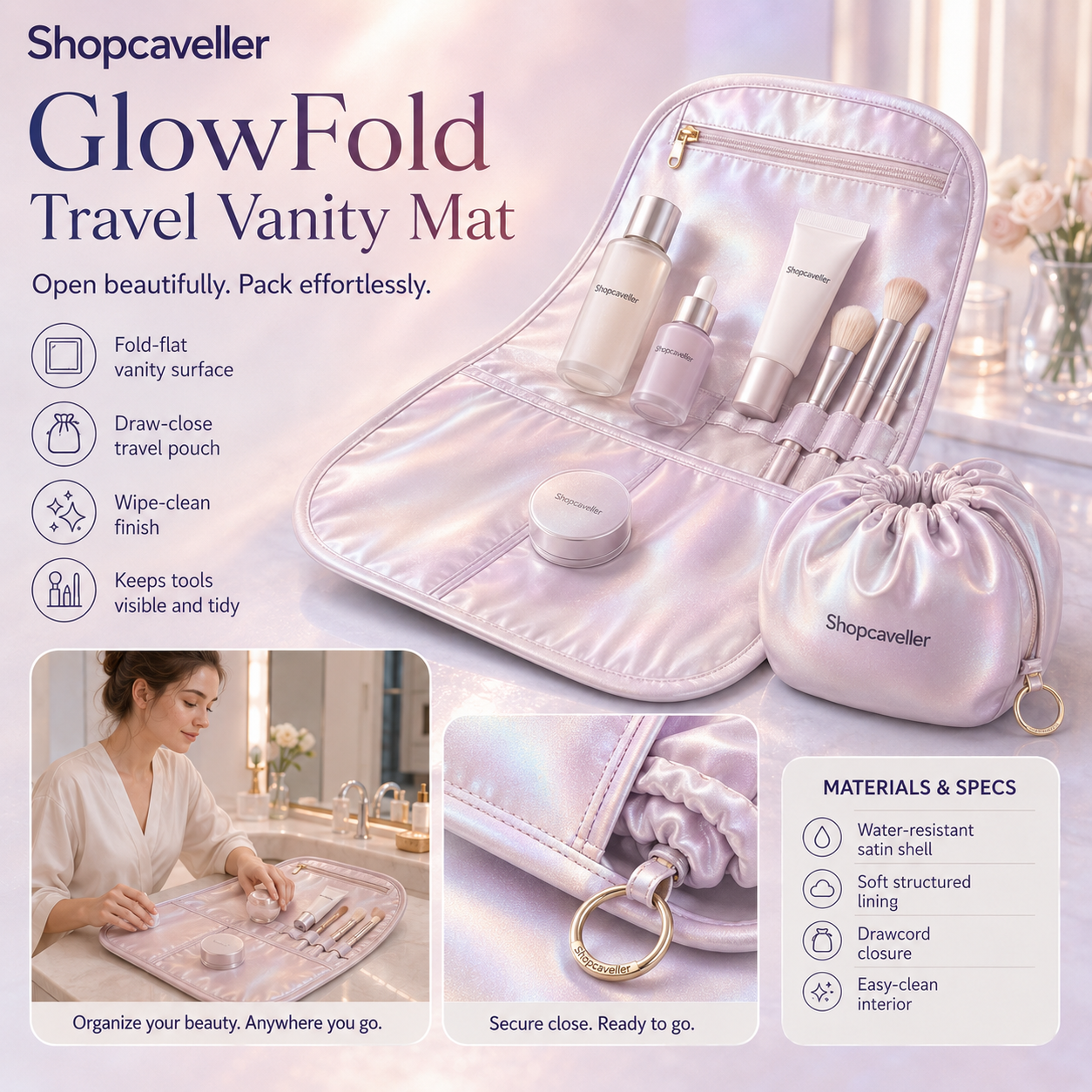 Shopcaveller™ GlowFold Travel Vanity Mat