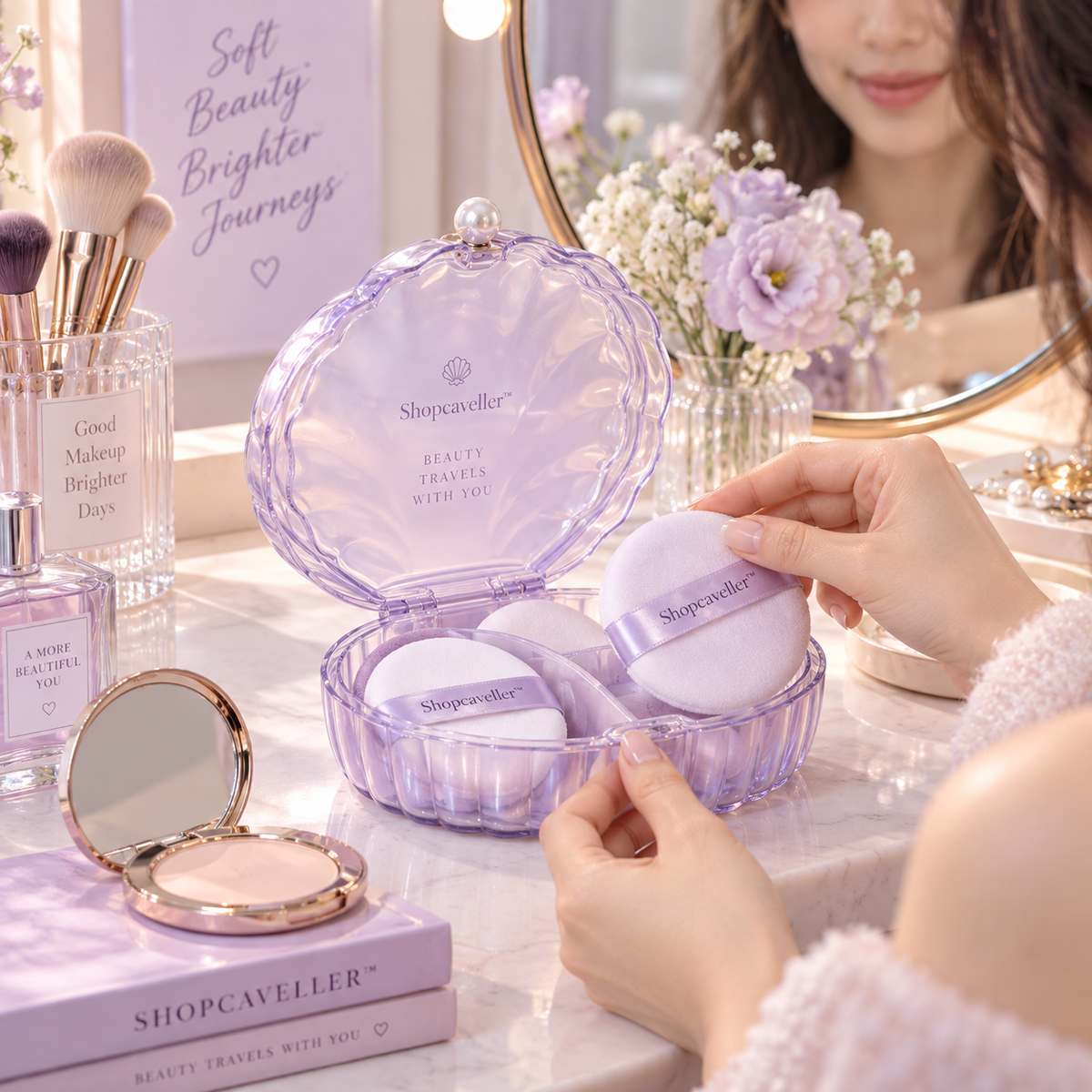 Shopcaveller™ PearlNest Powder Puff Vault